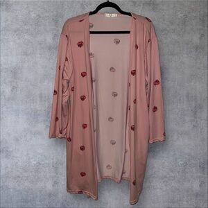 Pink Heart Patterned Women's Cardigan